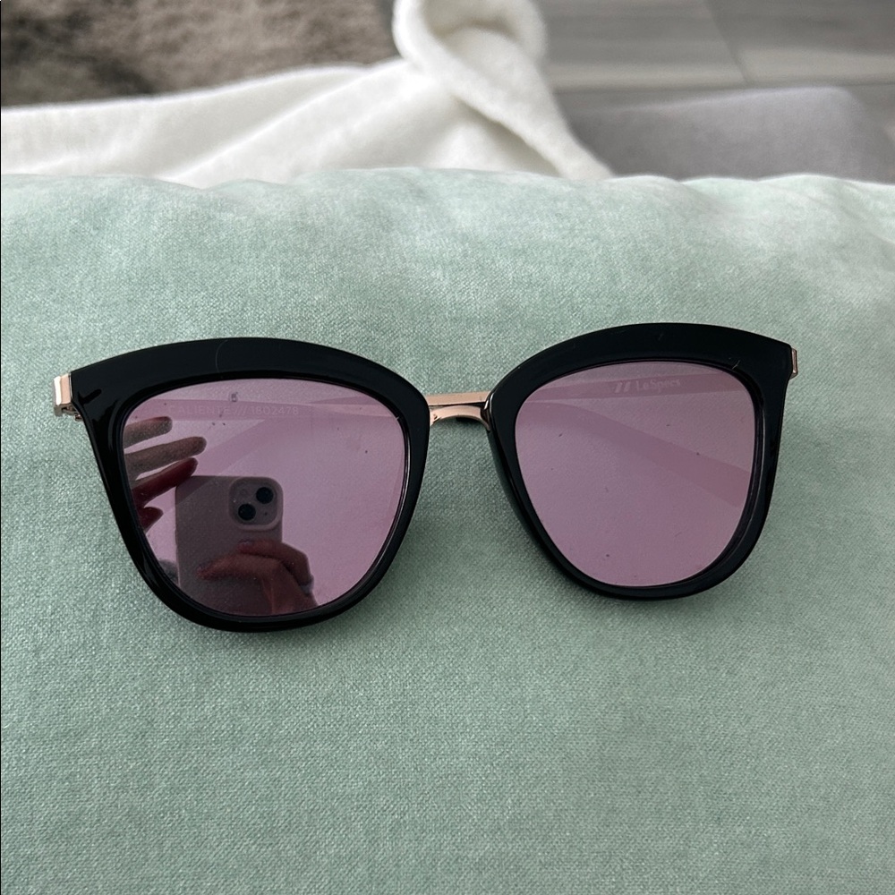 Le Specs Black Frame Sunglasses with Purple mirrored Lenses